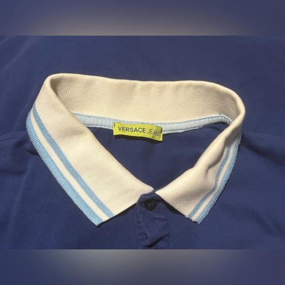EUC Versace Jeans Blue and White Embroidered Logo Polo size medium - Picture 5 of 6